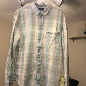 CALVIN KLEIN JEANS BUTTON UP SHIRT - LARGE - AQUA GRAY STRIPPED